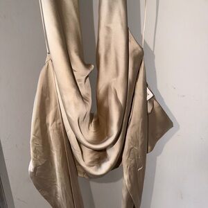 Zara Champagne Satin plunge halter top backless